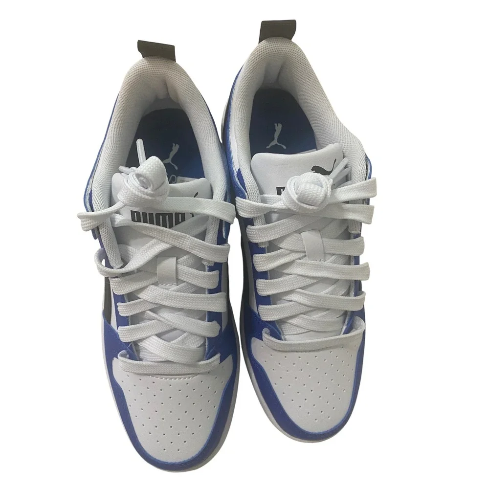 Puma Rebound Layup Lo SL Jr White Black Sapphire Blue Sneakers 370490 19 Size 7Y